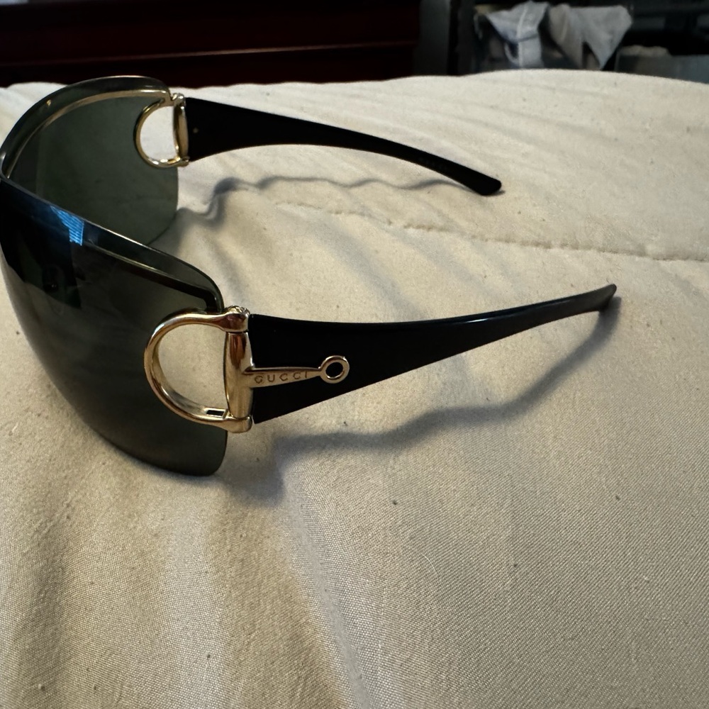 Gucci Horsebit Black and Gold Wrap-Around Sunglasses